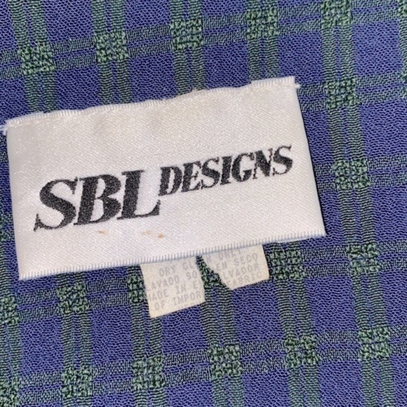 Vintage navy blue & green checkered collared dress size 14-16 with shoulder pads - Picture 5 of 9